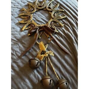 Handmade Pony Horseshoe Rope Door Hanger Wreath with Bells 12" X 22" EUC A22